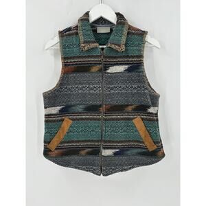 Ivy Petite Vest Jacket Womens Small Multicolor Full Zip Up Pockets Striped